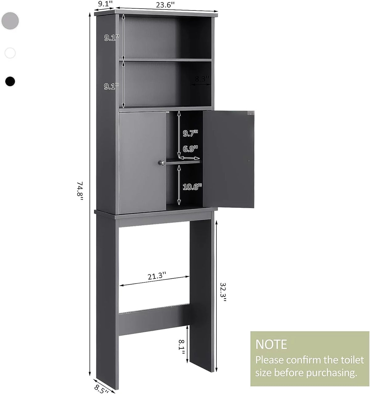 Over The Toilet Storage Cabinet with Adjustable Shelf, 75in, Gray R566755