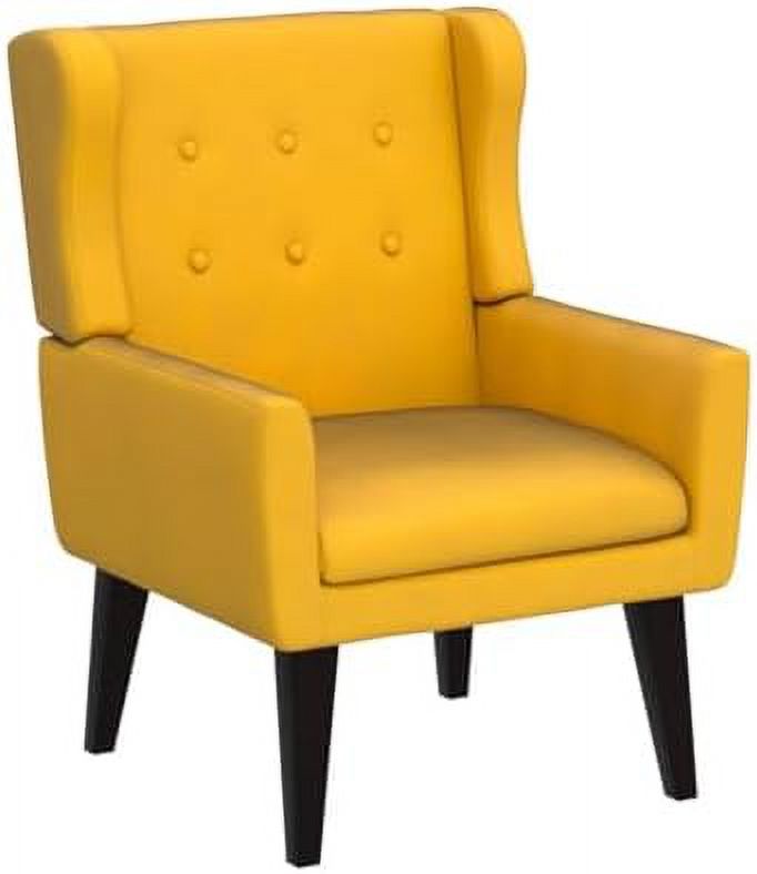 Yellow Upholstered Button Tufted Accent Chair with Wood Legs X2022