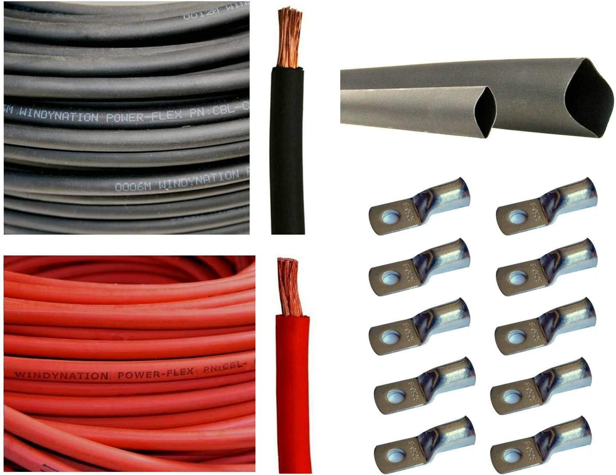 4 AWG 20 Feet Red Pure Copper Flexible Cable with Copper Cable Lug Terminal Connectors and Heat Shrink Tubing G1146