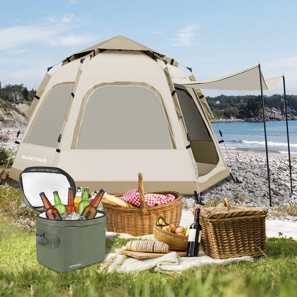 6-8 Person Waterproof Tent with Rain Fly and Carrying Bag E4401