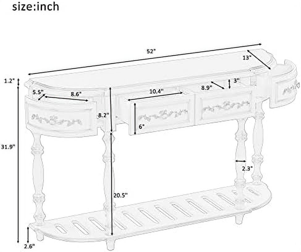 Curved Console Table with 4 Drawers Solid Wood Frame Black U9151
